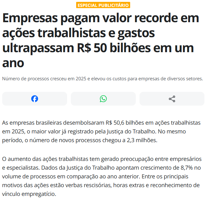 Empresas pagam valor recorde em ações trabalhistas e gastos ultrapassam R$ 50 bilhões em um ano